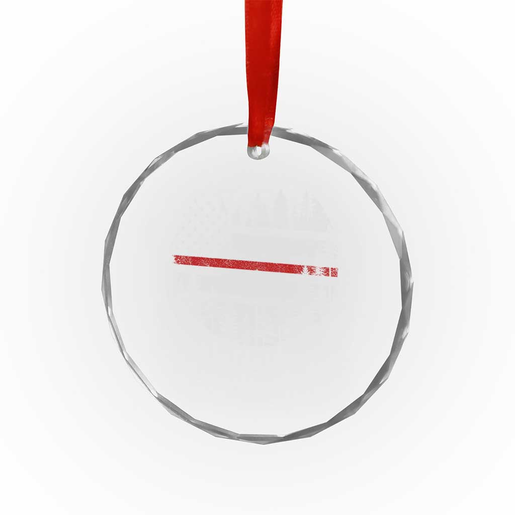Wildland Firefighter Forest Red Line American Flag Crystal Glass Ornament
