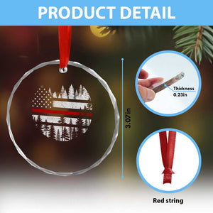 Wildland Firefighter Forest Red Line American Flag Crystal Glass Ornament