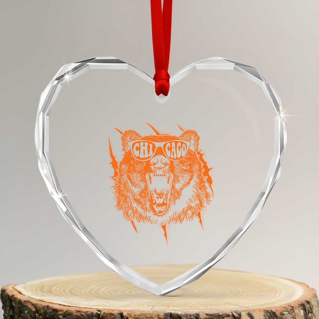 Wildlife Grizzly Bear Chicago Lover Heart Crystal Glass Ornament TS11 Transparent Glass 3'' Heart Print Your Wear
