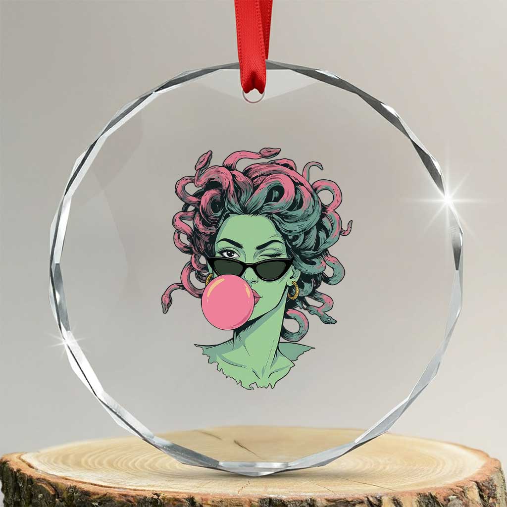 Winking Medusa In Sunglasses Blowing Bubble Gum Crystal Glass Ornament Funny Greek Mythology Pop Art TS12 Transparent Glass 3'' Circle Print Your Wear