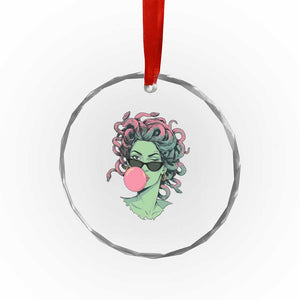 Winking Medusa In Sunglasses Blowing Bubble Gum Crystal Glass Ornament Funny Greek Mythology Pop Art