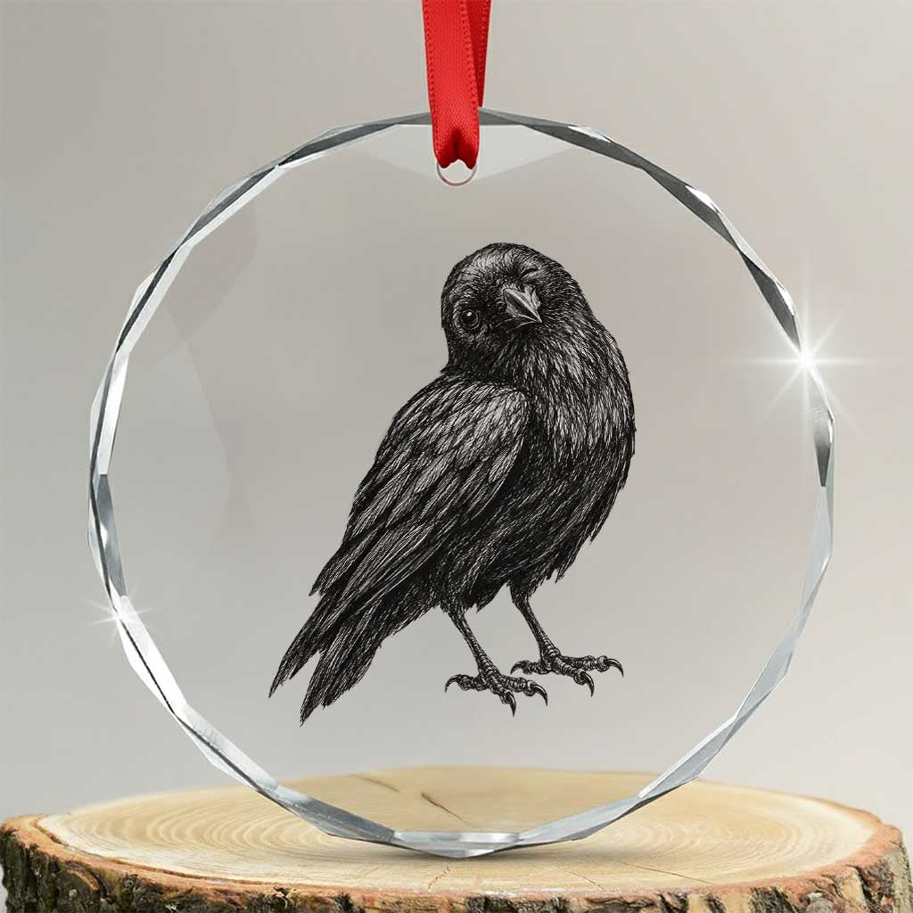 Winking Raven Crow Crystal Glass Ornament Vintage Dark Academia Funny Bird Graphic TS10 Transparent Glass 3'' Circle Print Your Wear