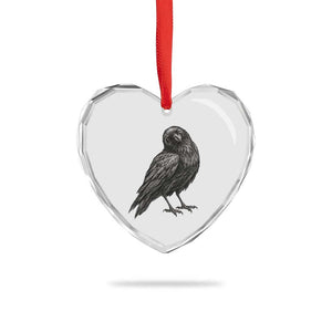 Winking Raven Crow Heart Crystal Glass Ornament Vintage Dark Academia Funny Bird Graphic