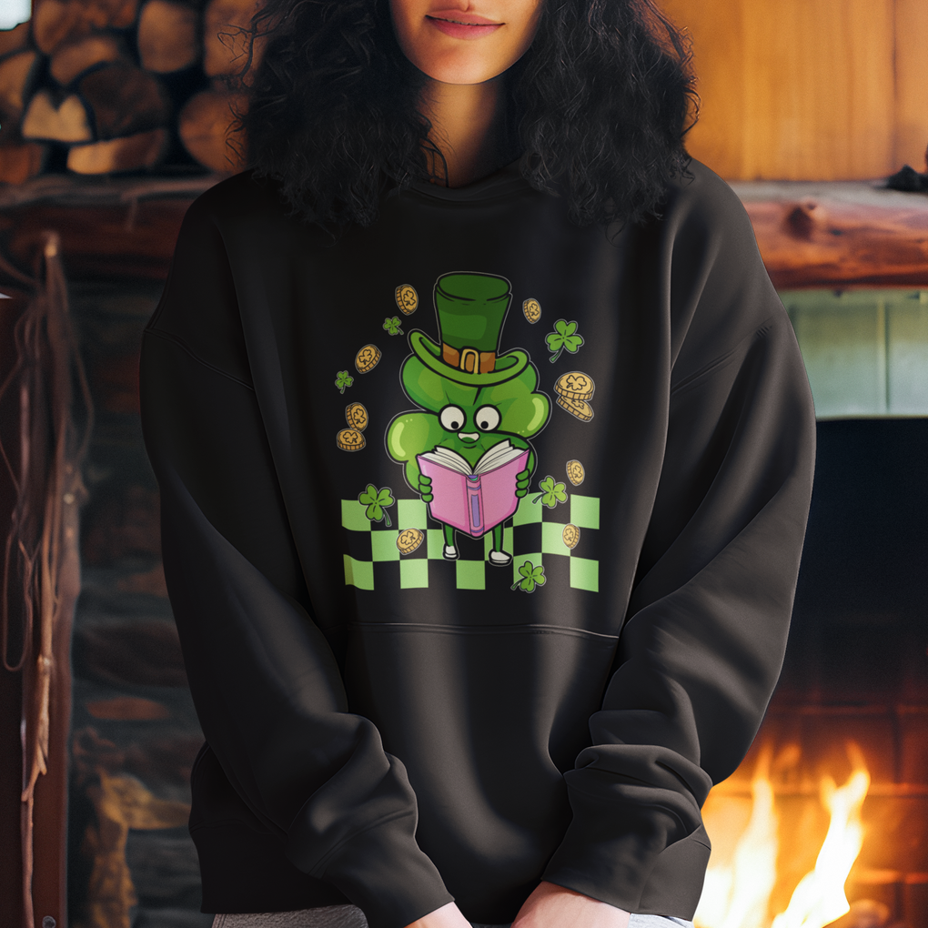 Shamrock Reading Hoodie St. Patrick's Day Books Lover Reader Nerd TS02 Printyourwear