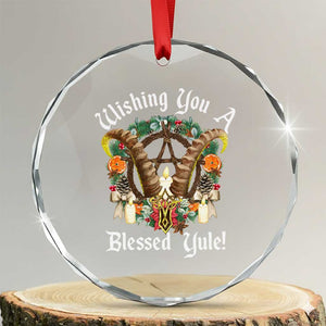 Wishing You A Blessed Yule Crystal Glass Ornament Yule Goat Pagan TS11 Transparent Glass 3'' Circle Print Your Wear