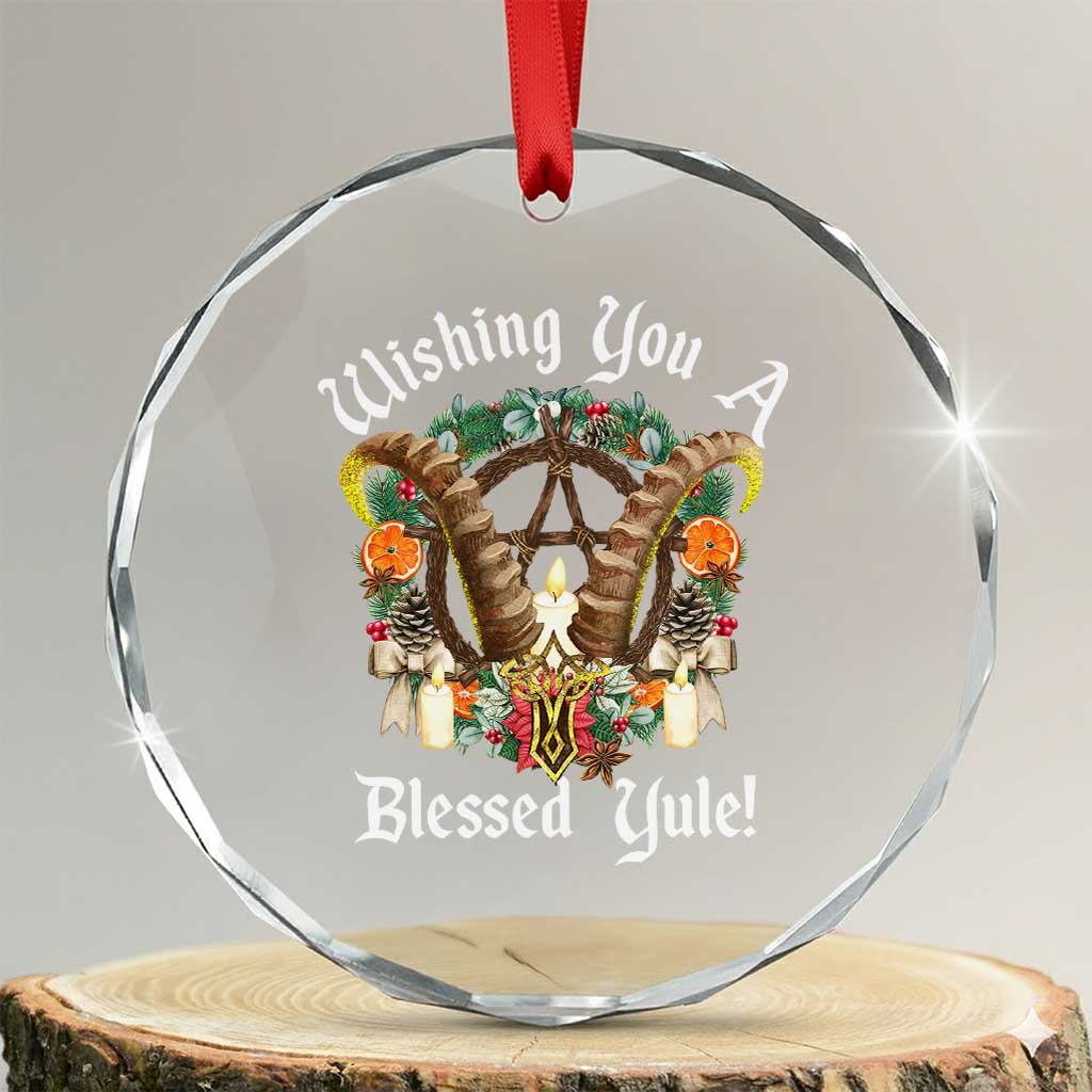 Wishing You A Blessed Yule Crystal Glass Ornament Yule Goat Pagan TS11 Transparent Glass 3'' Circle Print Your Wear