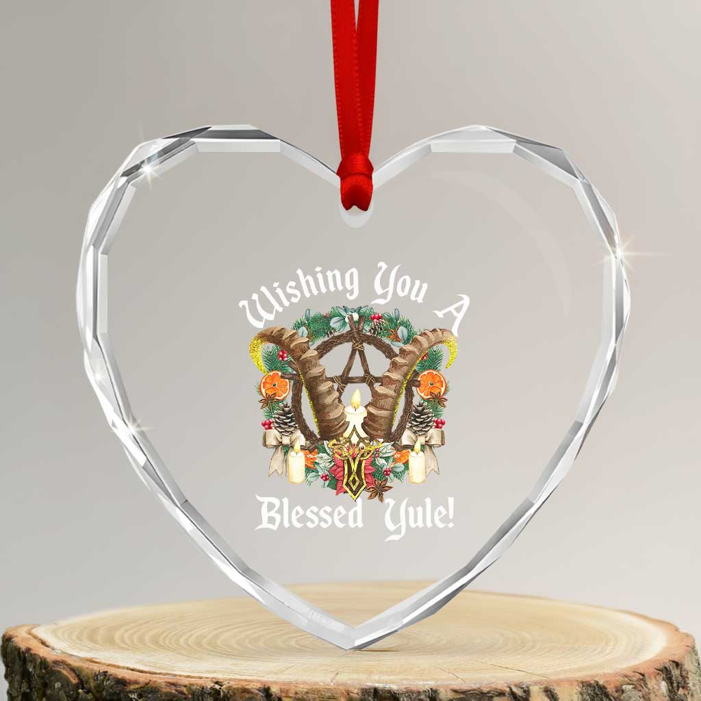 Wishing You A Blessed Yule Heart Crystal Glass Ornament Yule Goat Pagan TS11 Transparent Glass 3'' Heart Print Your Wear