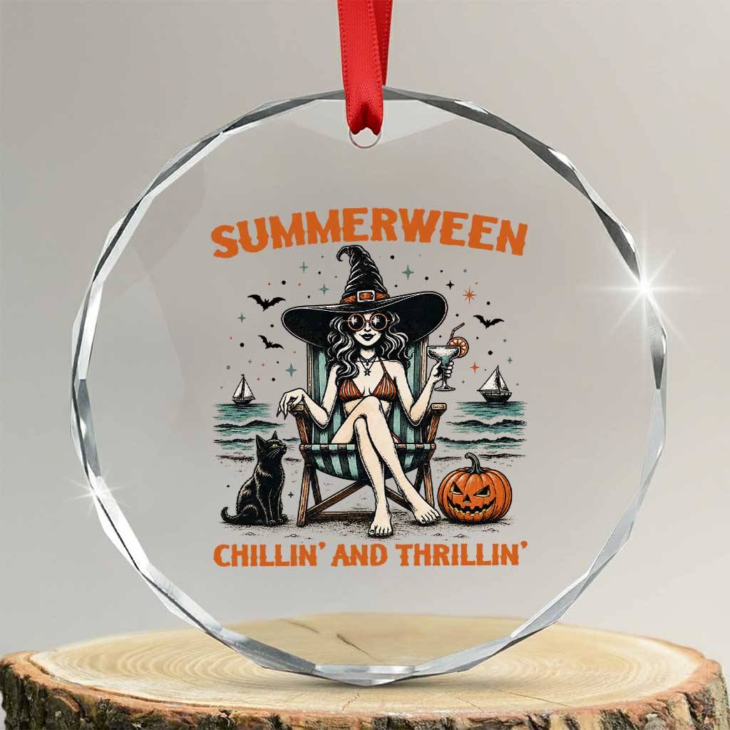 Witchy Beach Summerween Vacation Crystal Glass Ornament Chillin And Thrillin TS12 Transparent Glass 3'' Circle Print Your Wear