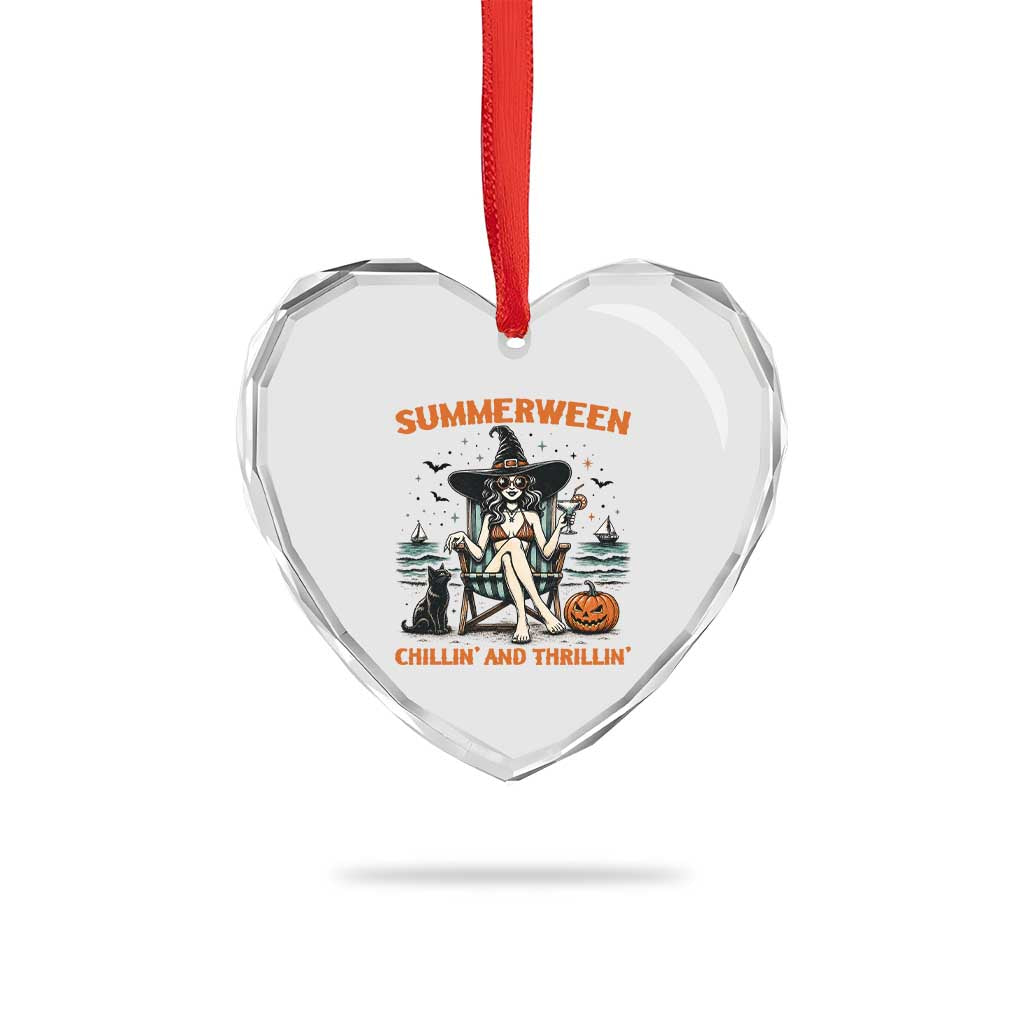 Witchy Beach Summerween Vacation Heart Crystal Glass Ornament Chillin And Thrillin