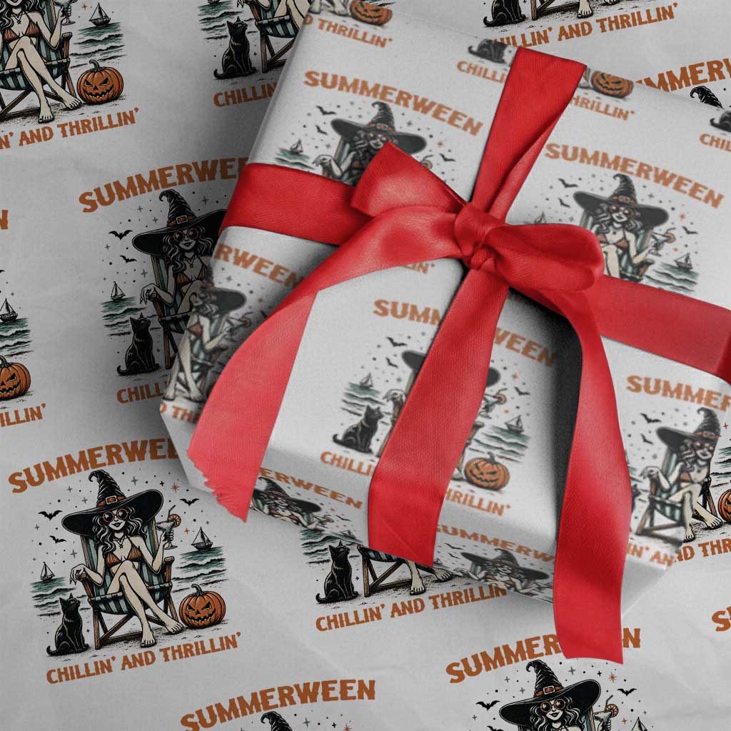 Witchy Beach Summerween Vacation Wrapping Paper Roll Chillin And Thrillin TS12 White Print Your Wear