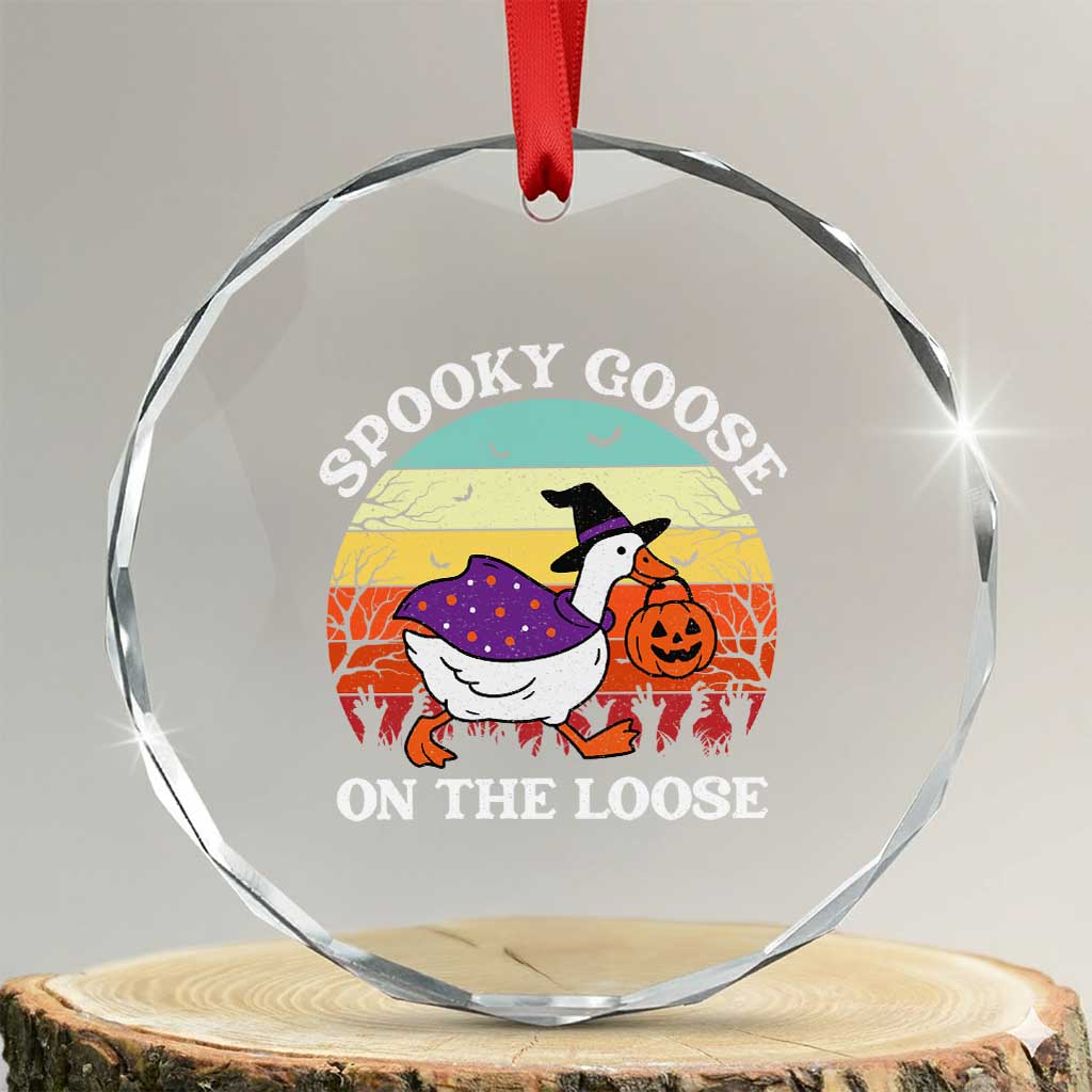 Witchy Silly Goose Crystal Glass Ornament Retro Girly Halloween Spooky Goose Lover TS10 Transparent Glass 3'' Circle Print Your Wear
