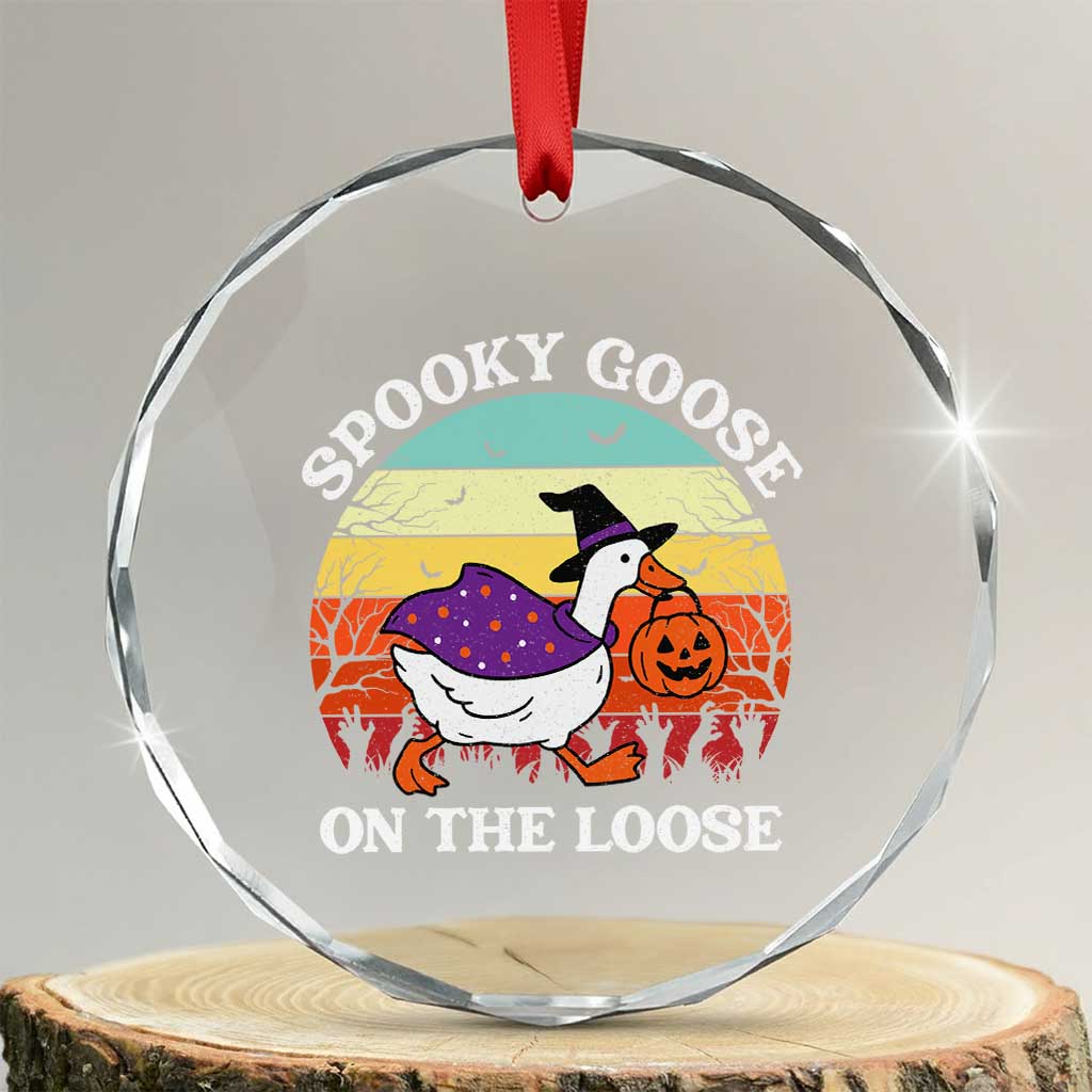 Witchy Silly Goose Crystal Glass Ornament Retro Girly Halloween Spooky Goose Lover TS10 Transparent Glass 3'' Circle Print Your Wear