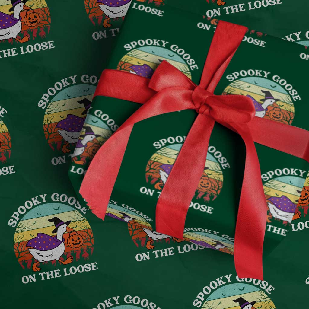 Witchy Silly Goose Wrapping Paper Roll Retro Girly Halloween Spooky Goose Lover TS10 Green Print Your Wear