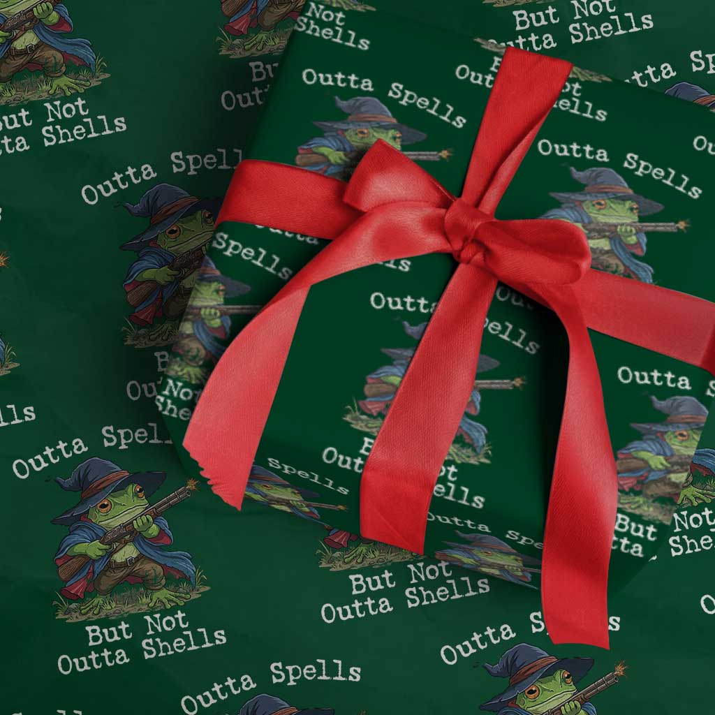 Wizard Frog Meme Wrapping Paper Roll Outta Spells But Not Outta Shells TS10 Green Print Your Wear