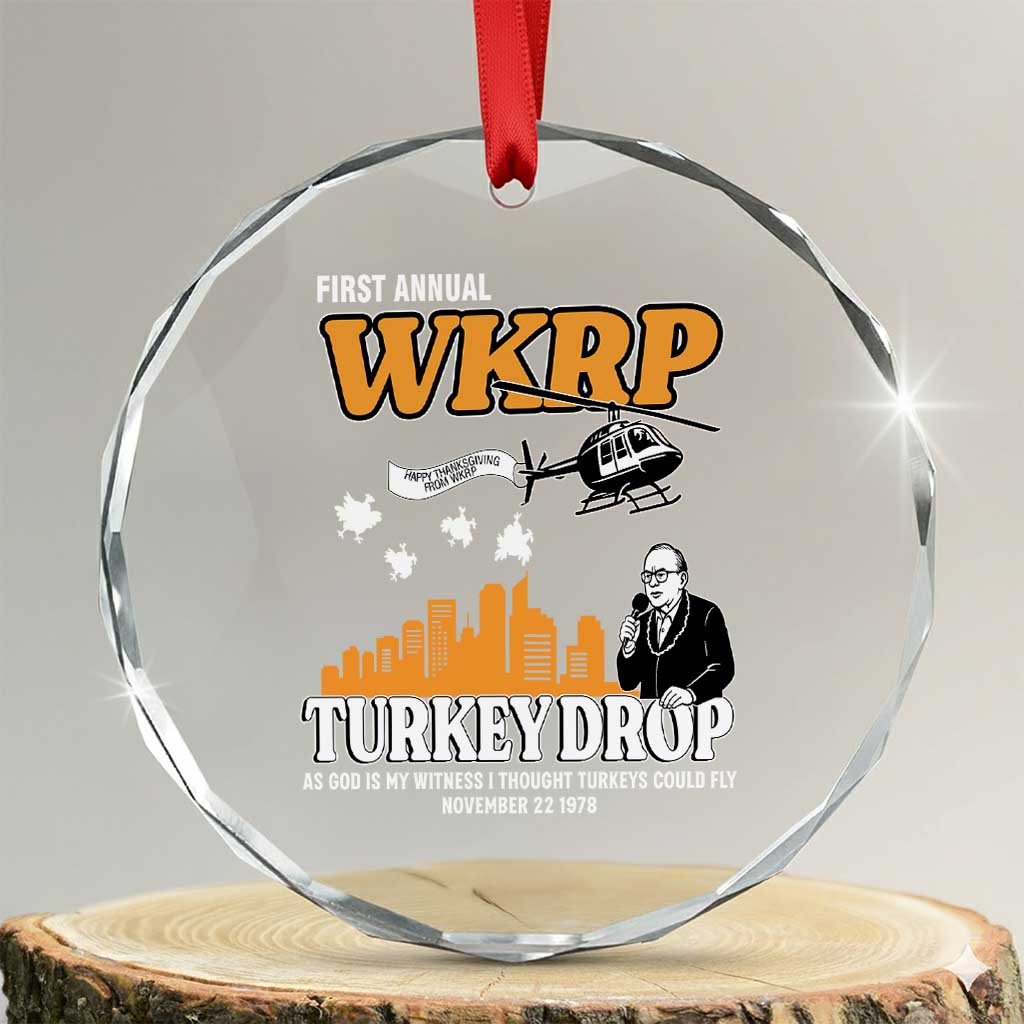 WKRP Turkey Drop with Les Nessman Crystal Glass Ornament Retro Thanksgiving Humor for Classic TV Fans TS02 Transparent Glass 3'' Circle Print Your Wear
