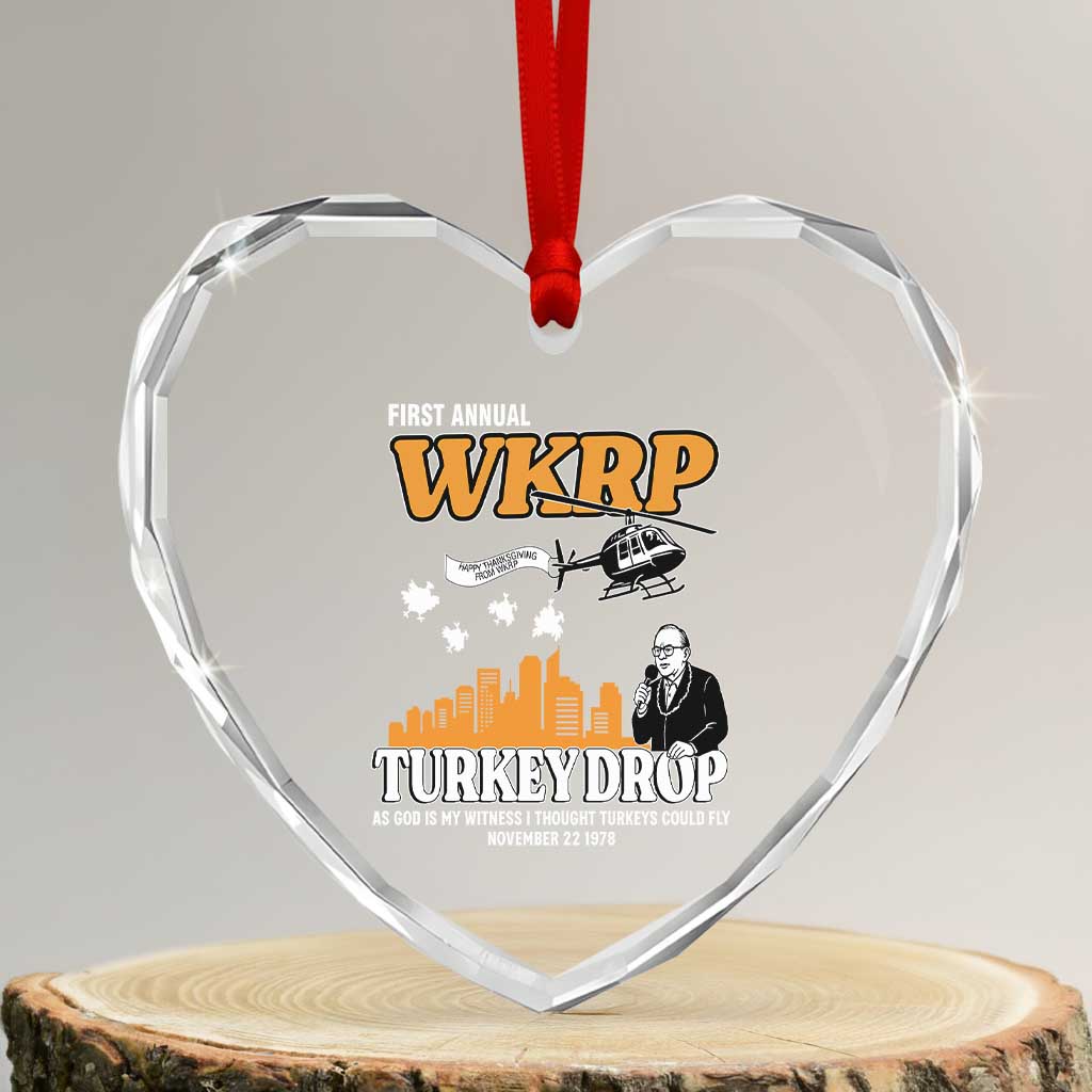WKRP Turkey Drop with Les Nessman Heart Crystal Glass Ornament Retro Thanksgiving Humor for Classic TV Fans TS02 Transparent Glass 3'' Heart Print Your Wear