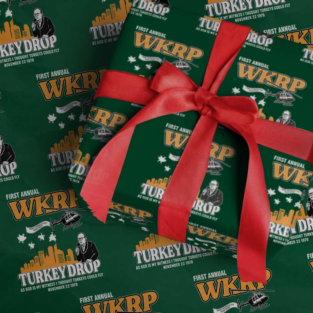 WKRP Turkey Drop with Les Nessman Wrapping Paper Roll Retro Thanksgiving Humor for Classic TV Fans TS02 Green Print Your Wear