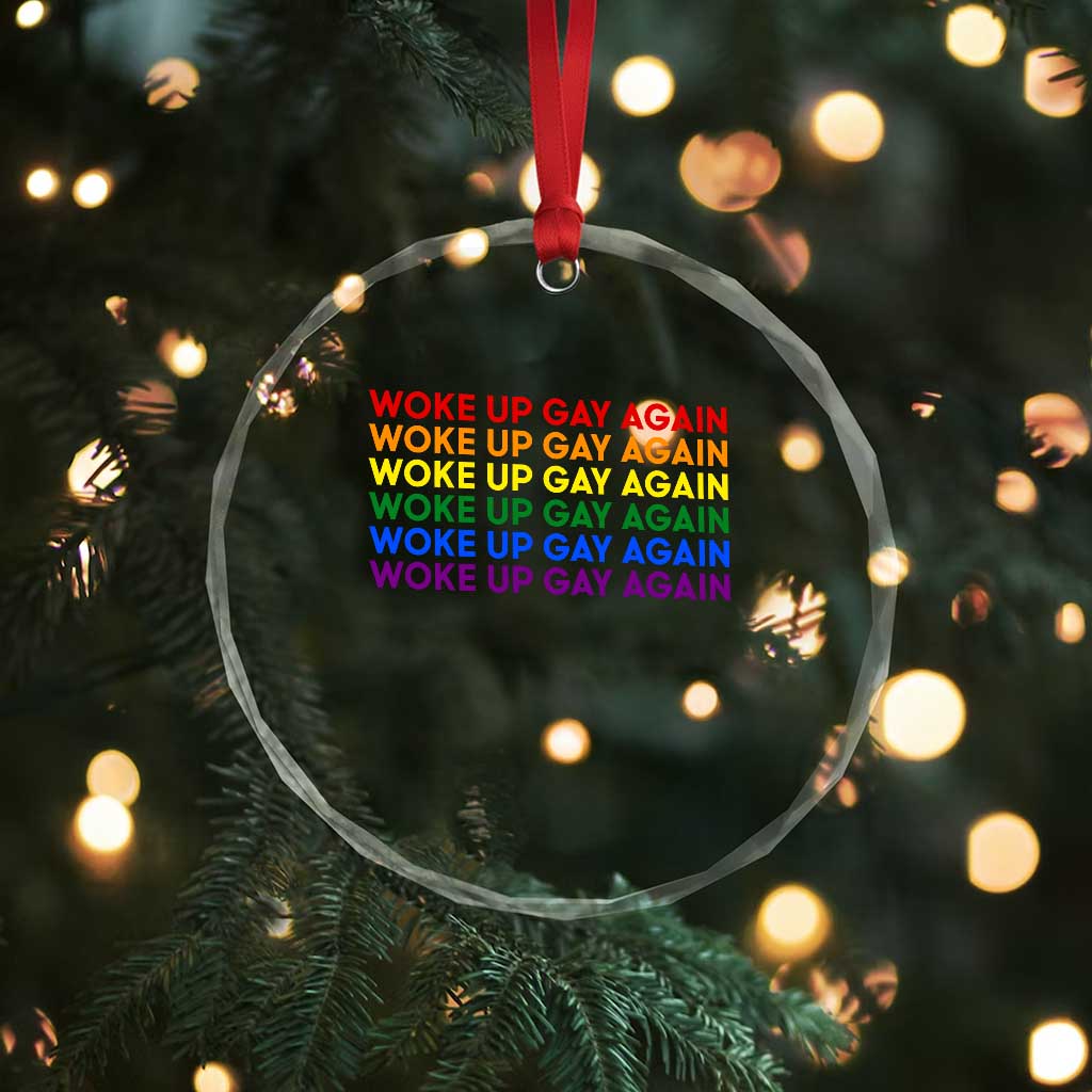 Woke Up Gay Again Crystal Glass Ornament Funny LGBTQ Rainbow Typography TS12 Print Your Wear