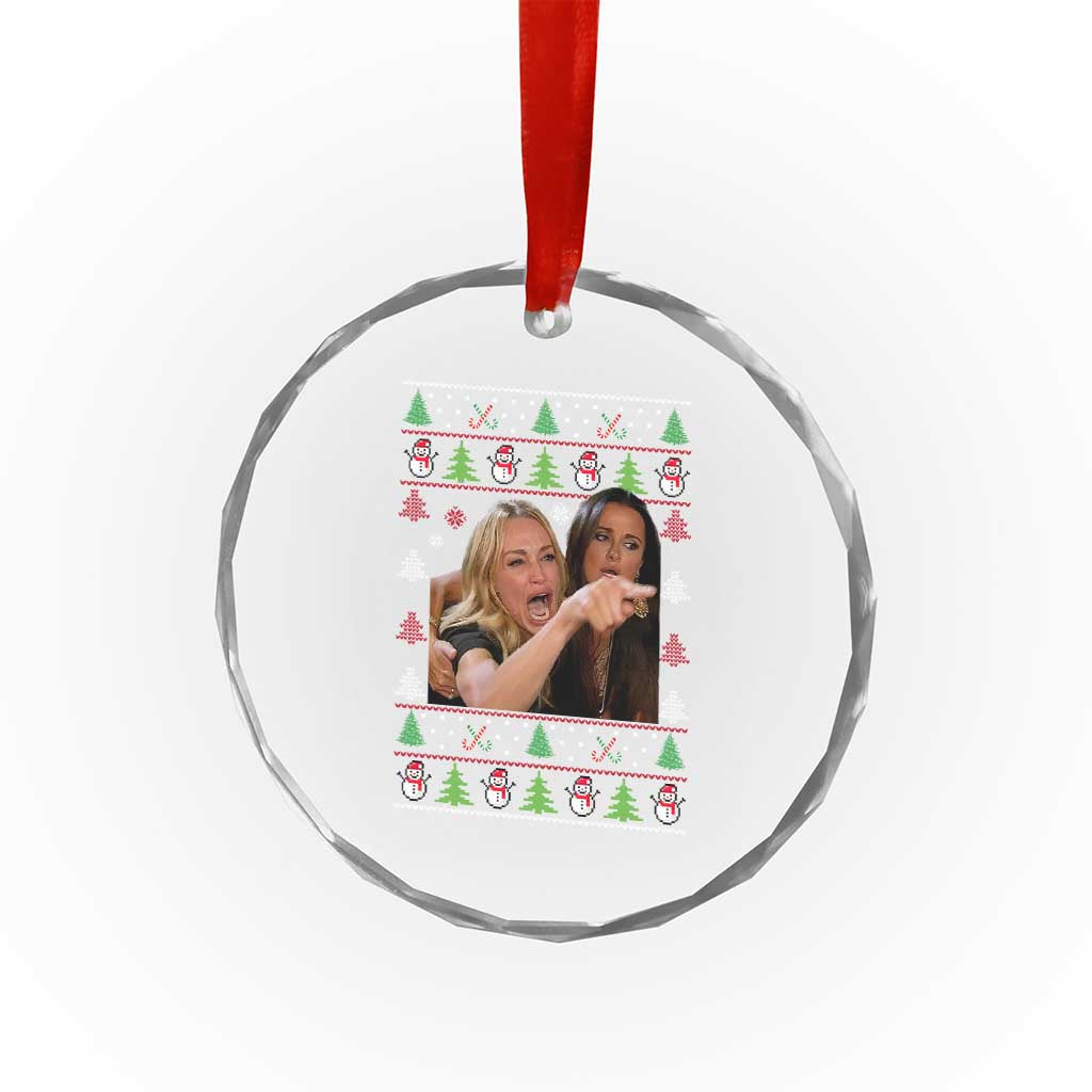 Woman Yelling At A Cat Ugly Christmas Crystal Glass Ornament Funny Meme Matching Couple Christmas Pajama TS10 Print Your Wear