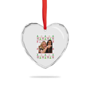 Woman Yelling At A Cat Ugly Christmas Heart Crystal Glass Ornament Funny Meme Matching Couple Christmas Pajama TS10 Print Your Wear