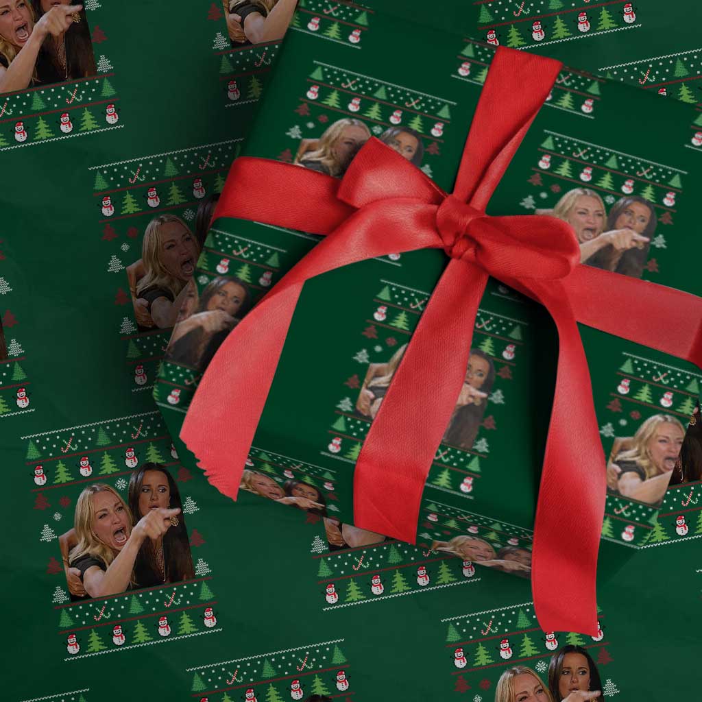 Woman Yelling At A Cat Ugly Christmas Wrapping Paper Roll Funny Meme Matching Couple Christmas Pajama TS10 Green Print Your Wear