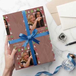 Woman Yelling At A Cat Ugly Christmas Wrapping Paper Roll Funny Meme Matching Couple Christmas Pajama TS10 Mocha Print Your Wear