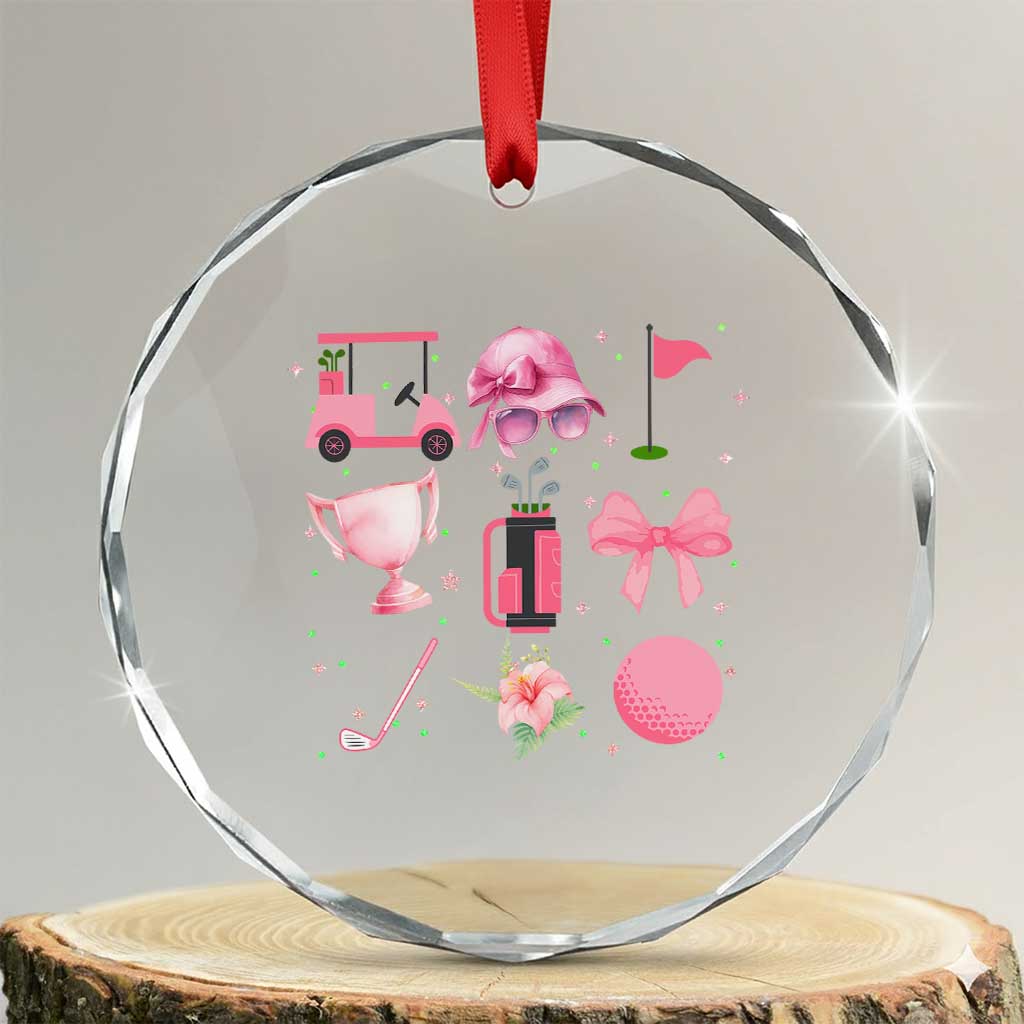 Womens Golf Lover Crystal Glass Ornament Cute Pink Bow Golf Sports Gift TS12 Transparent Glass 3'' Circle Print Your Wear