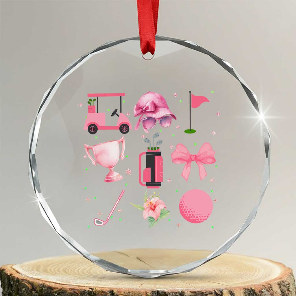 Womens Golf Lover Crystal Glass Ornament Cute Pink Bow Golf Sports Gift TS12 Transparent Glass 3'' Circle Print Your Wear