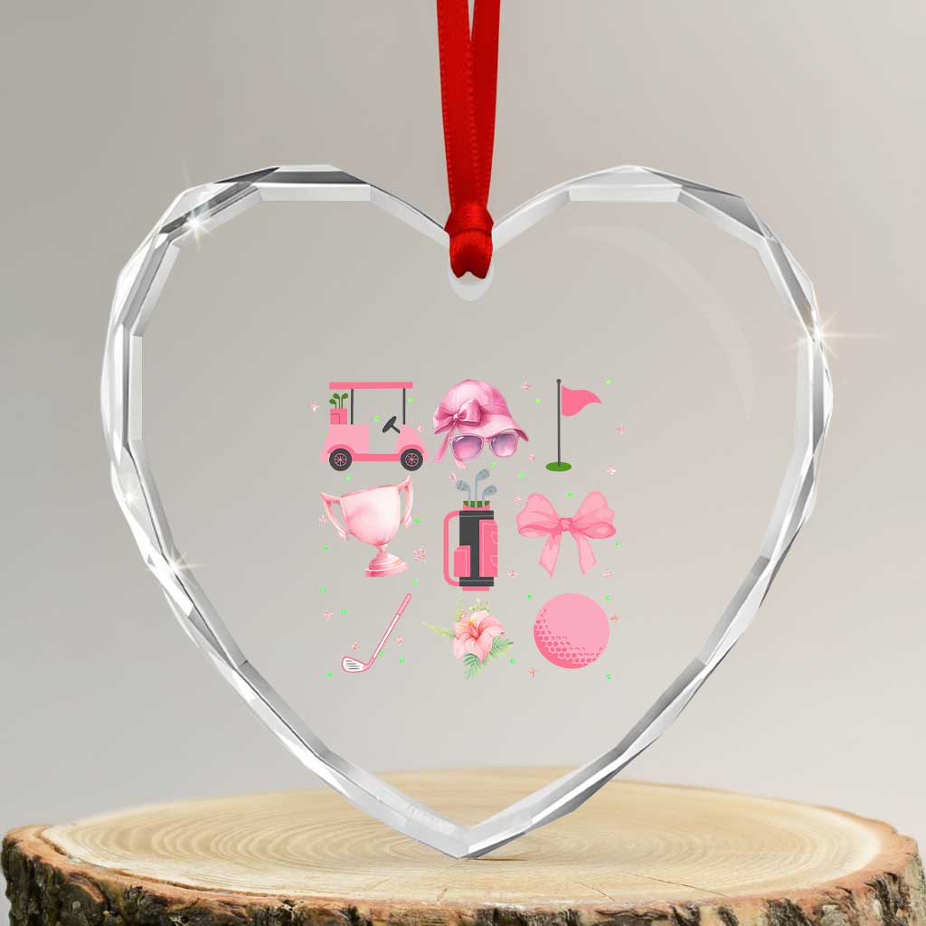 Womens Golf Lover Heart Crystal Glass Ornament Cute Pink Bow Golf Sports Gift TS12 Transparent Glass 3'' Heart Print Your Wear