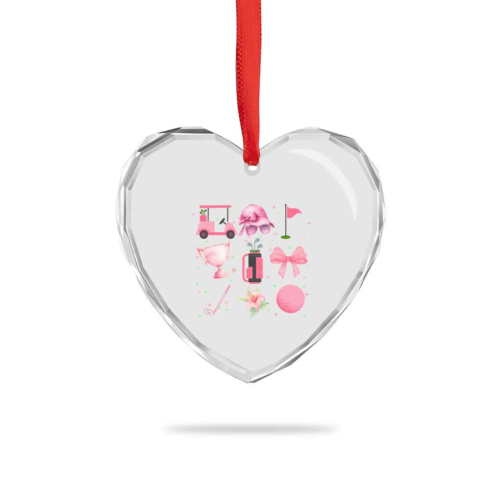 Womens Golf Lover Heart Crystal Glass Ornament Cute Pink Bow Golf Sports Gift TS12 Print Your Wear