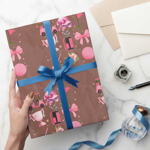 Womens Golf Lover Wrapping Paper Roll Cute Pink Bow Golf Sports Gift TS12 Mocha Print Your Wear