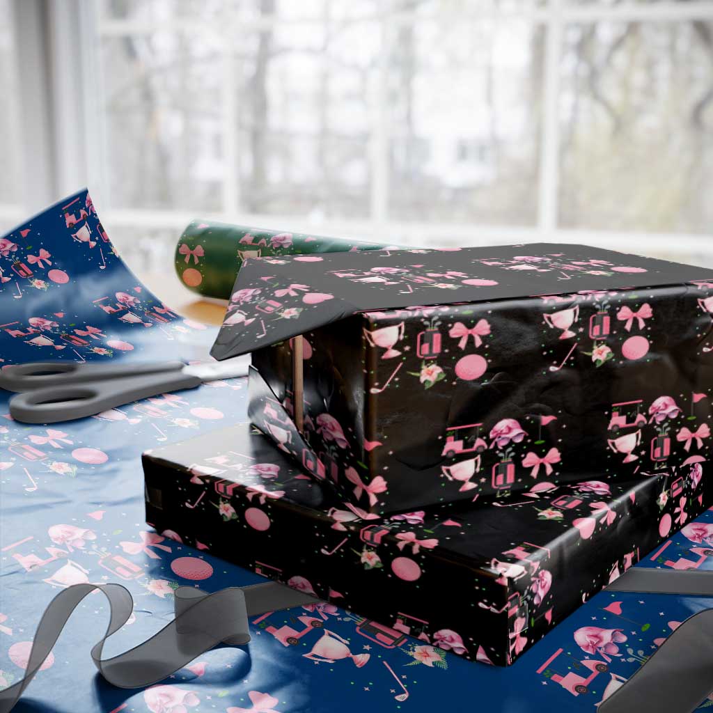 Womens Golf Lover Wrapping Paper Roll Cute Pink Bow Golf Sports Gift TS12 Black Print Your Wear