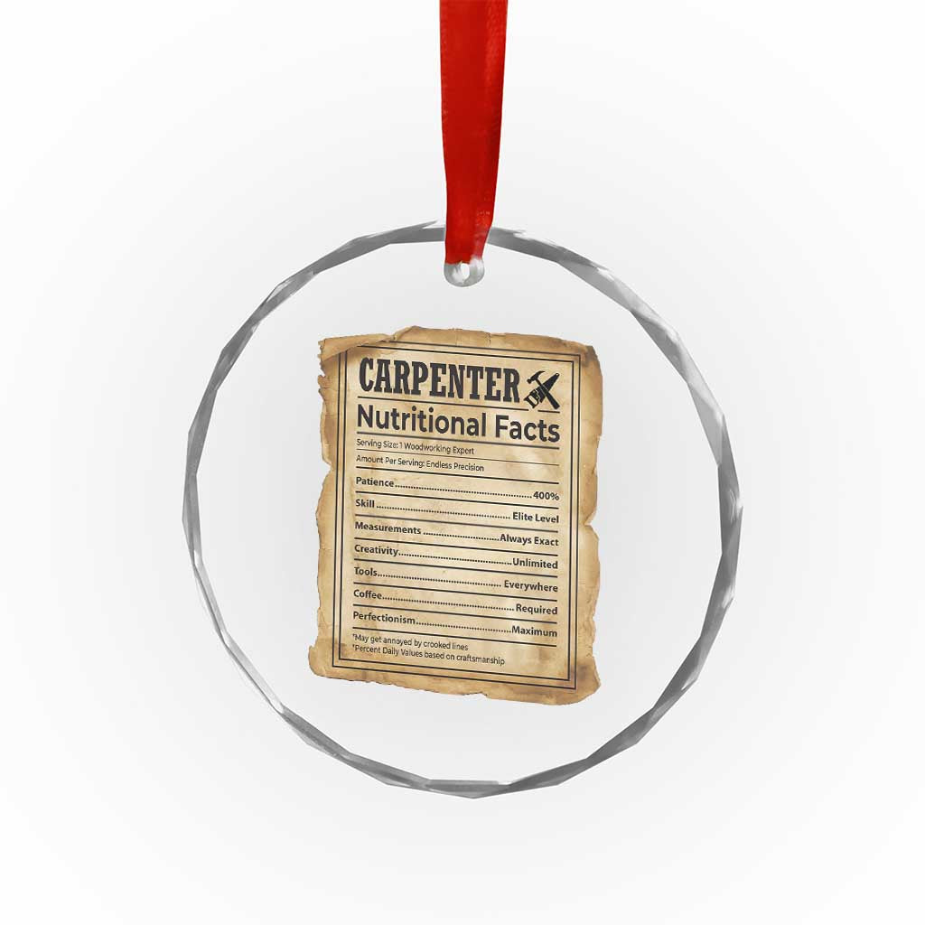 Woodworker Nutrition Label Crystal Glass Ornament Carpenter Nutritional Facts Graphic TS12 Print Your Wear