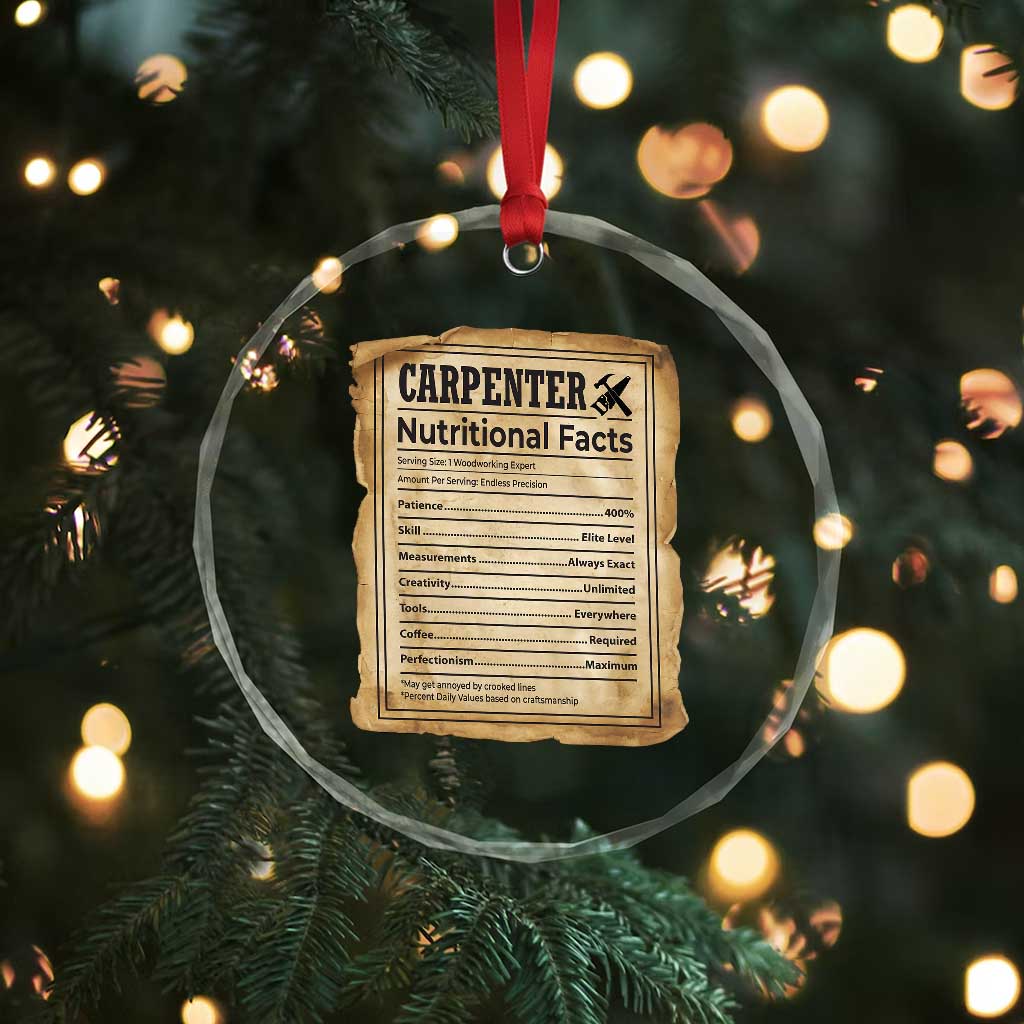 Woodworker Nutrition Label Crystal Glass Ornament Carpenter Nutritional Facts Graphic TS12 Print Your Wear