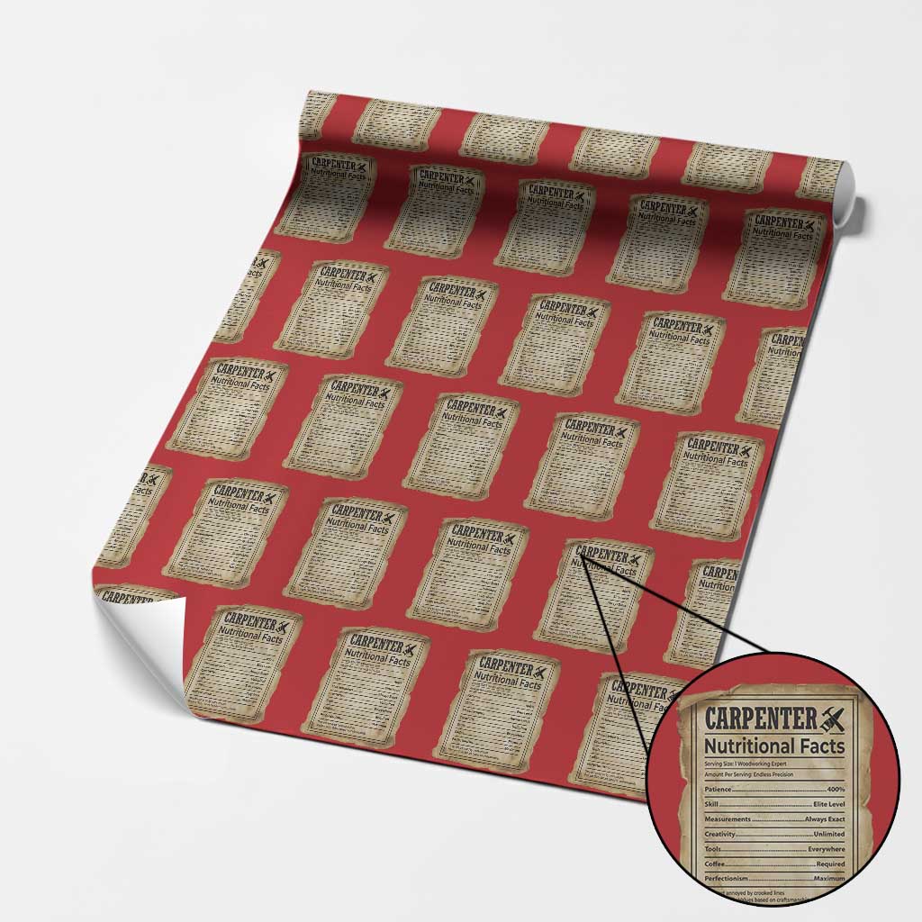 Woodworker Nutrition Label Wrapping Paper Roll Carpenter Nutritional Facts Graphic