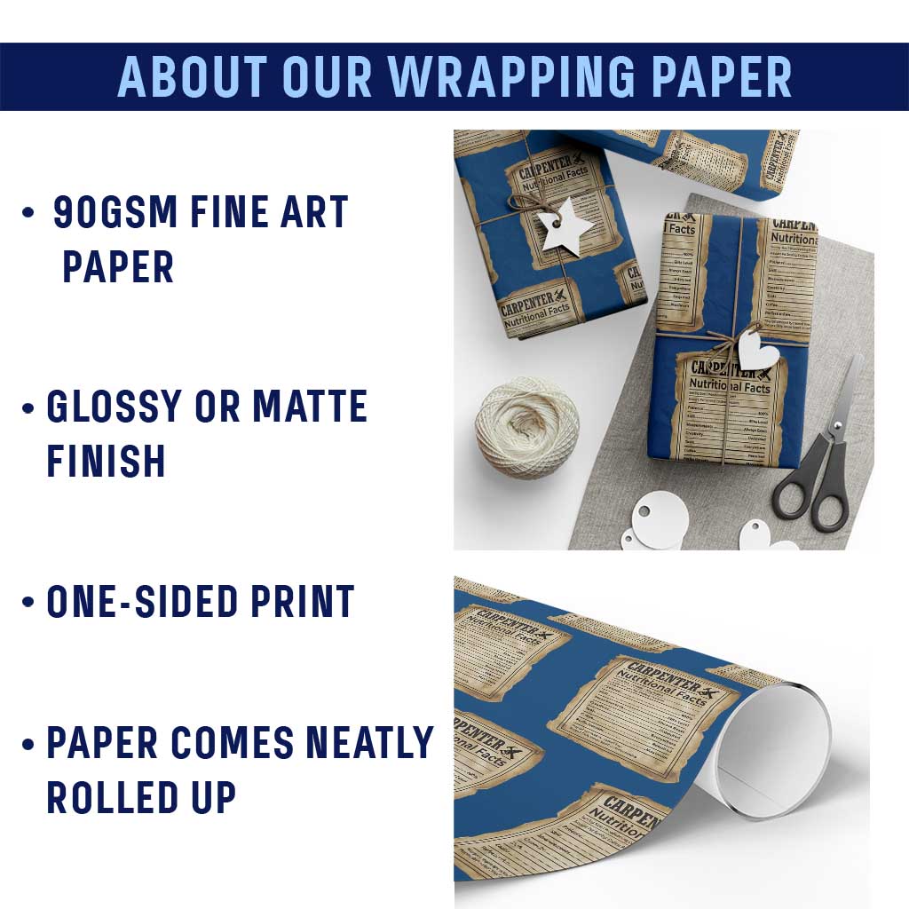 Woodworker Nutrition Label Wrapping Paper Roll Carpenter Nutritional Facts Graphic