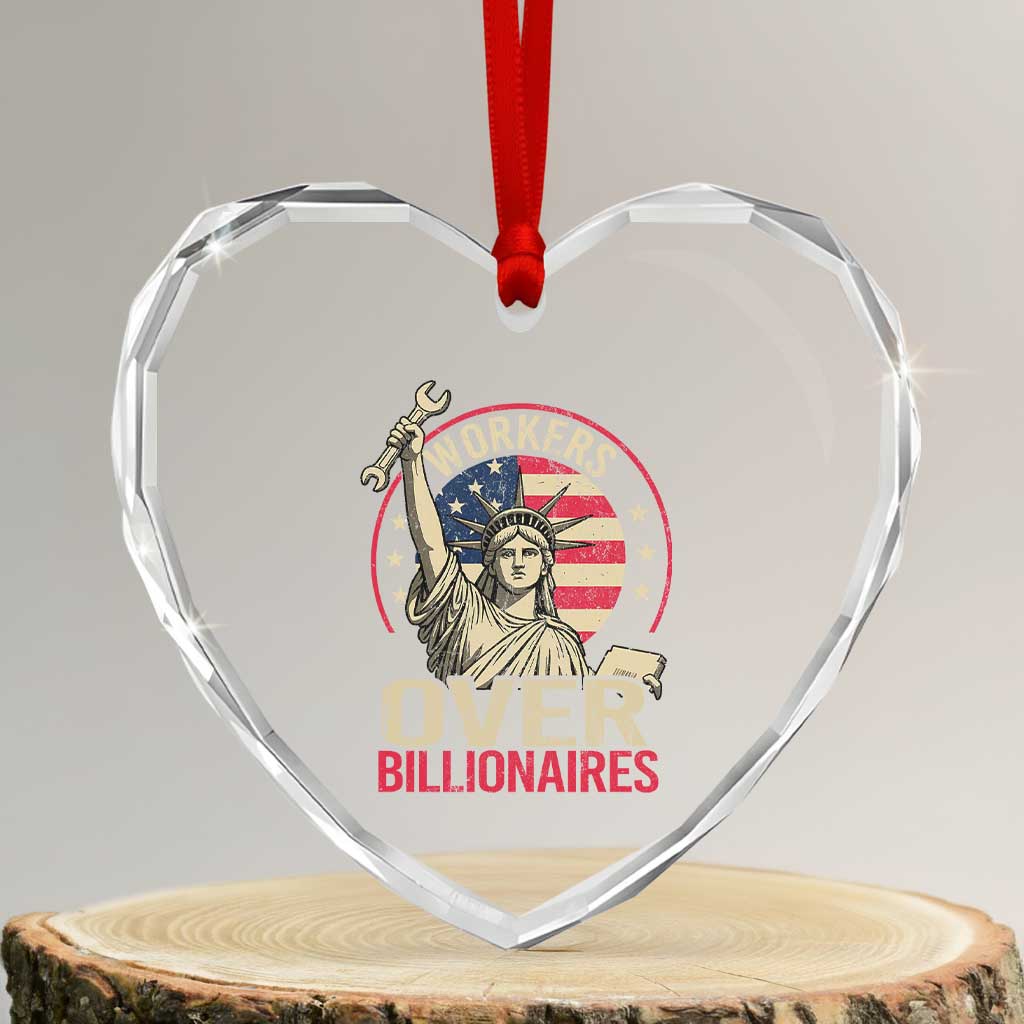 Workers Over Billionaires Heart Crystal Glass Ornament Social Justice Statue Of Liberty - Print Your Wear