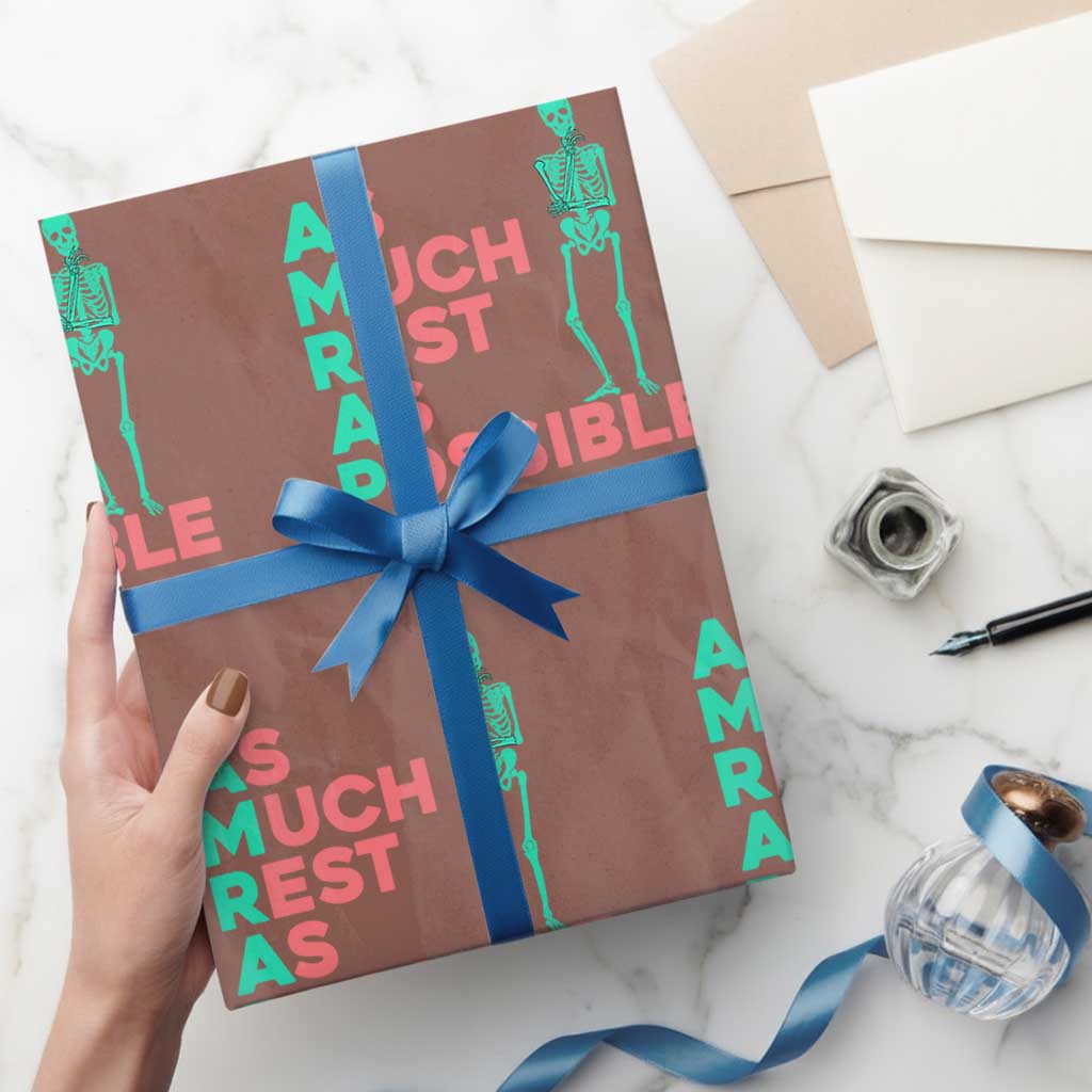 Workout Skeleton Wrapping Paper Roll As Much Rest As Possible AMRAP Lazy Skeleton Funny Gym Quotes TS02 Mocha Print Your Wear