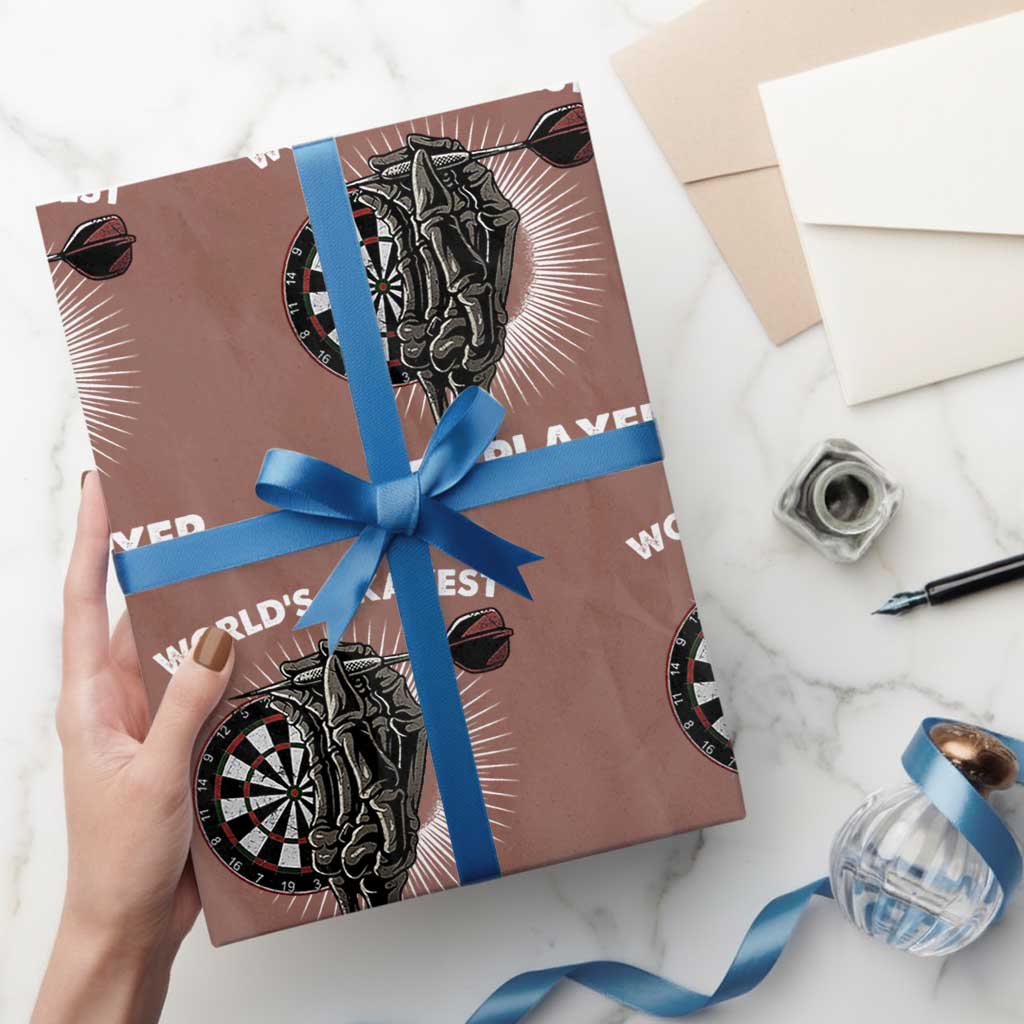 World's Okayest Dart Player Wrapping Paper Roll Funny Bullseye Shooter Gift TS12 Mocha Print Your Wear