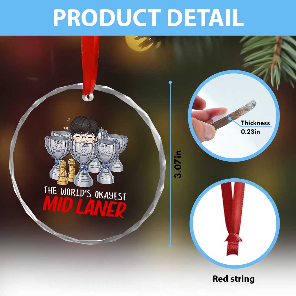 Worlds Okayest Mid Laner Crystal Glass Ornament Funny Game Lover Gift TS12 Print Your Wear