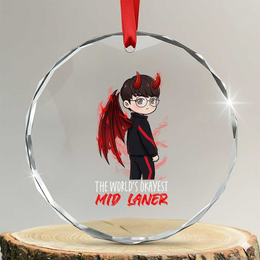 Worlds Okayest Mid Laner Crystal Glass Ornament Funny Gift For Gamer TS12 Transparent Glass 3'' Circle Print Your Wear