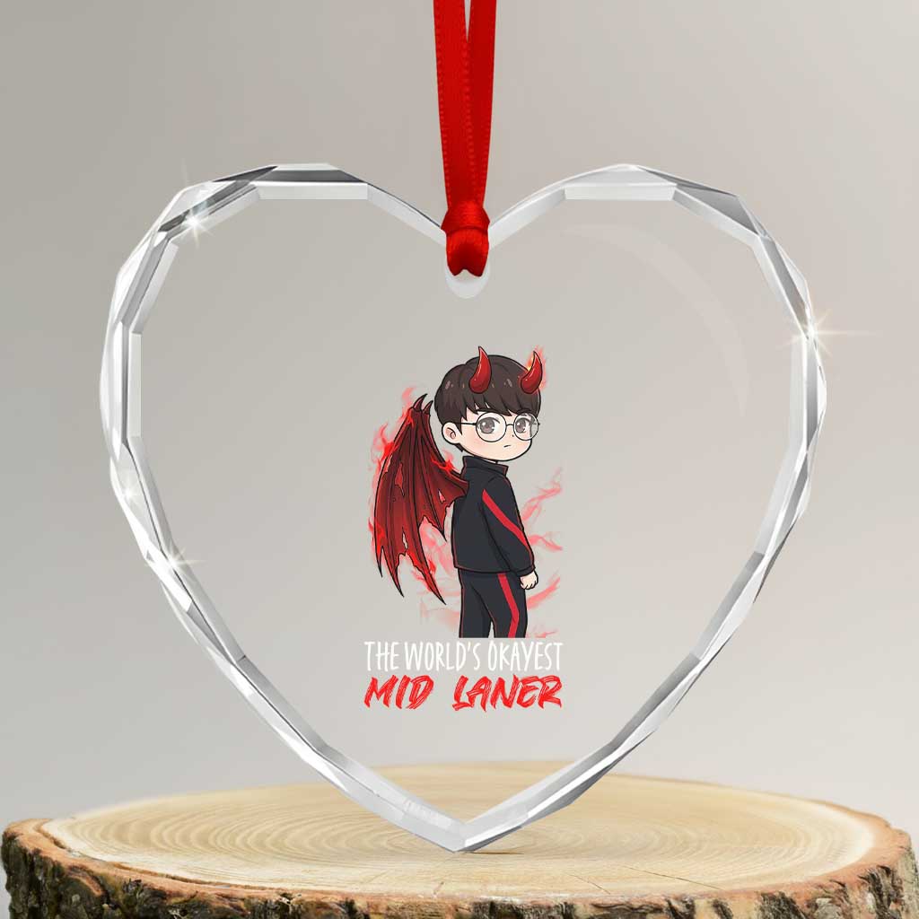 Worlds Okayest Mid Laner Heart Crystal Glass Ornament Funny Gift For Gamer TS12 Transparent Glass 3'' Heart Print Your Wear