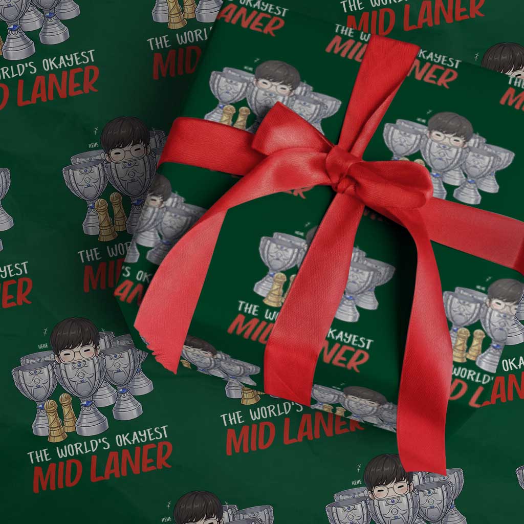 Worlds Okayest Mid Laner Wrapping Paper Roll Funny Game Lover Gift TS12 Green Print Your Wear