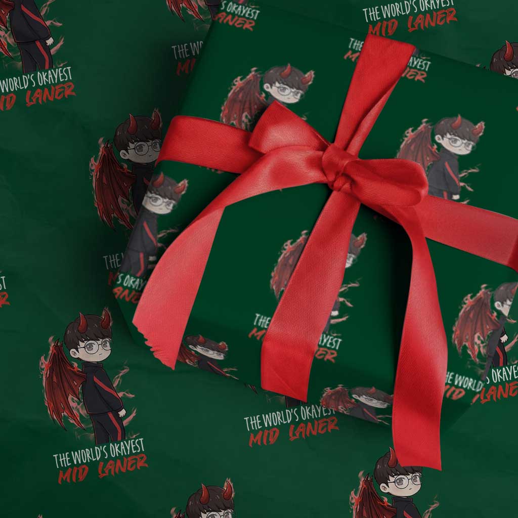 Worlds Okayest Mid Laner Wrapping Paper Roll Funny Gift For Gamer TS12 Green Print Your Wear