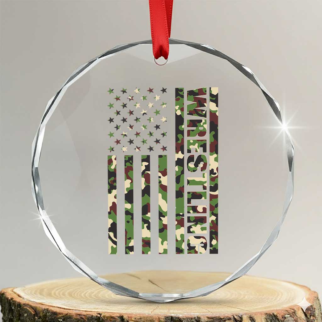 Wrestling American Flag Camo Wrestler Crystal Glass Ornament TS10 Transparent Glass 3'' Circle Print Your Wear