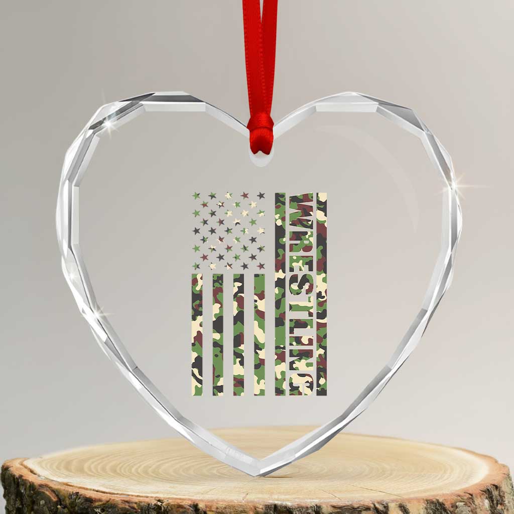 Wrestling American Flag Camo Wrestler Heart Crystal Glass Ornament TS10 Transparent Glass 3'' Heart Print Your Wear