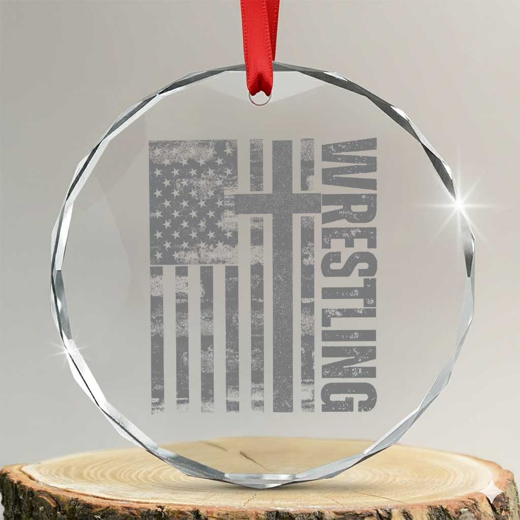 Wrestling Christian Vintage Patriotic American Flag Crystal Glass Ornament TS11 Transparent Glass 3'' Circle Print Your Wear