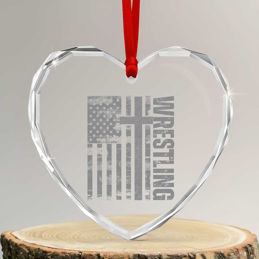 Wrestling Christian Vintage Patriotic American Flag Heart Crystal Glass Ornament TS11 Transparent Glass 3'' Heart Print Your Wear