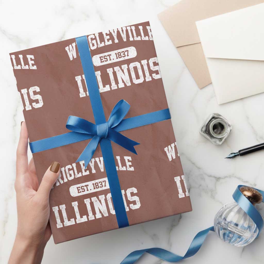 Wrigleyville Illinois Wrapping Paper Roll Vintage Chicago Classic Distressed Baseball Fan Gift TS10 Mocha Print Your Wear