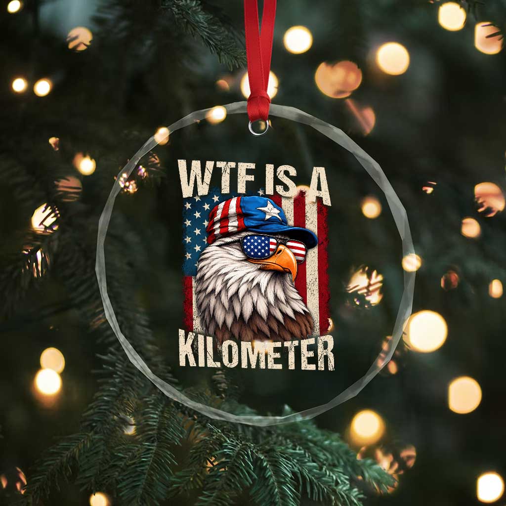 WTF Is A Kilometer Crystal Glass Ornament Bald Eagle 4th of July Funny USA Patriotic TS11 Print Your Wear